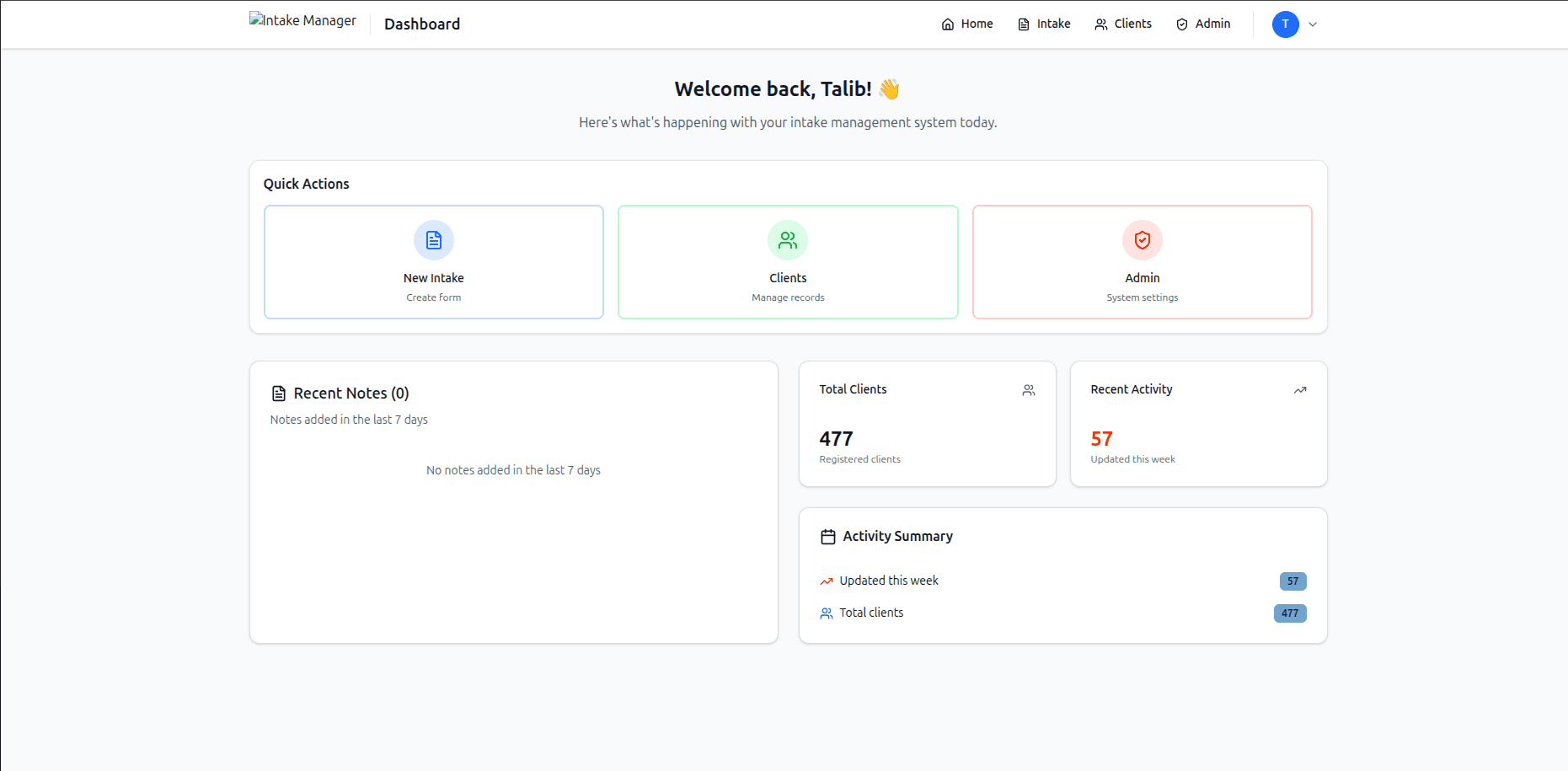 Legal Case Intake System interface screenshot