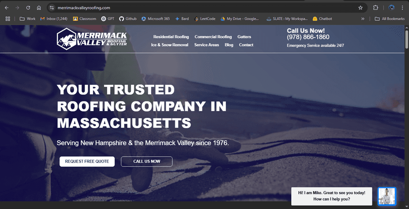 Merrimack Valley Roofing & Gutters interface screenshot