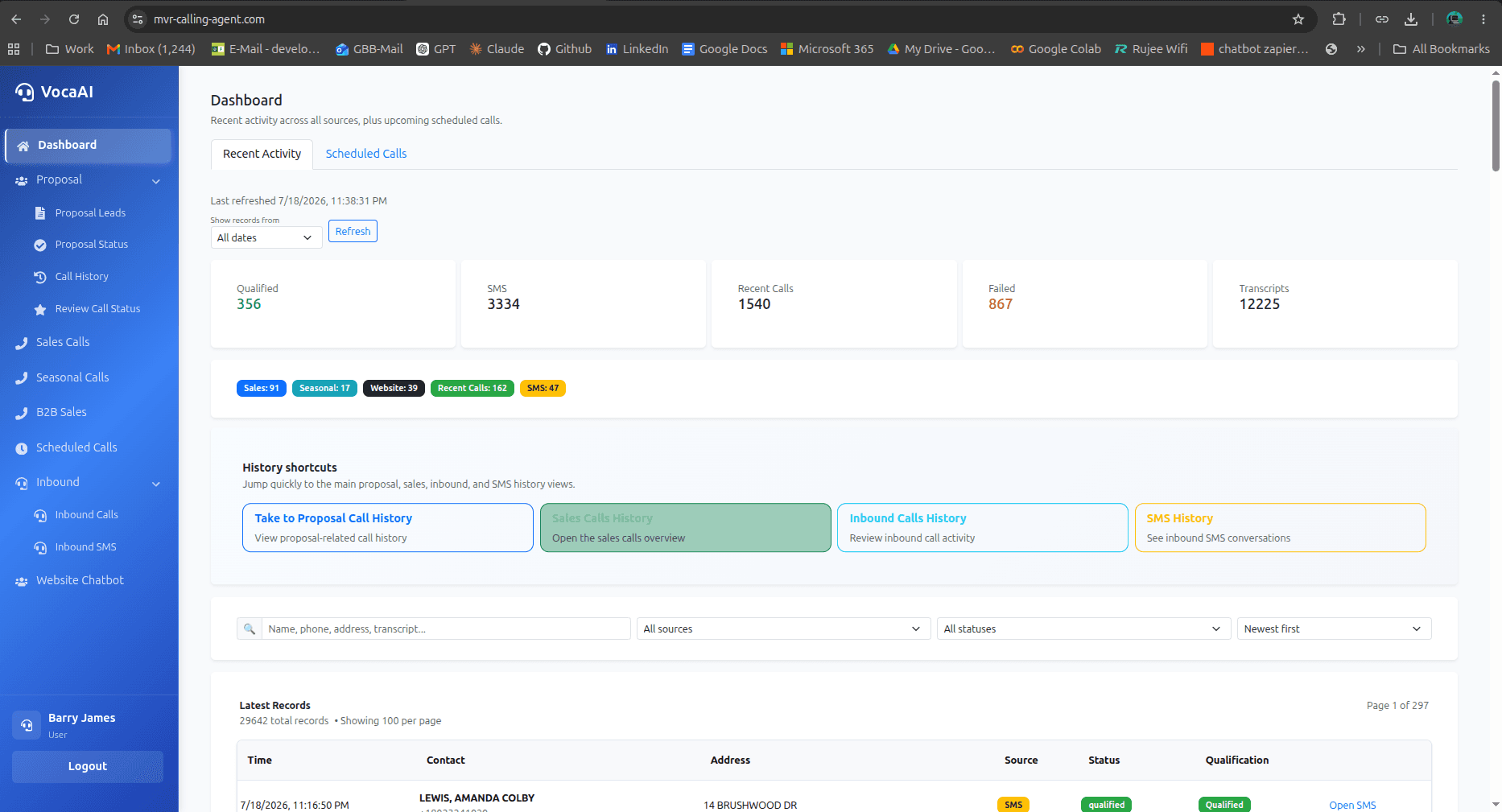AI Calling Agent interface screenshot